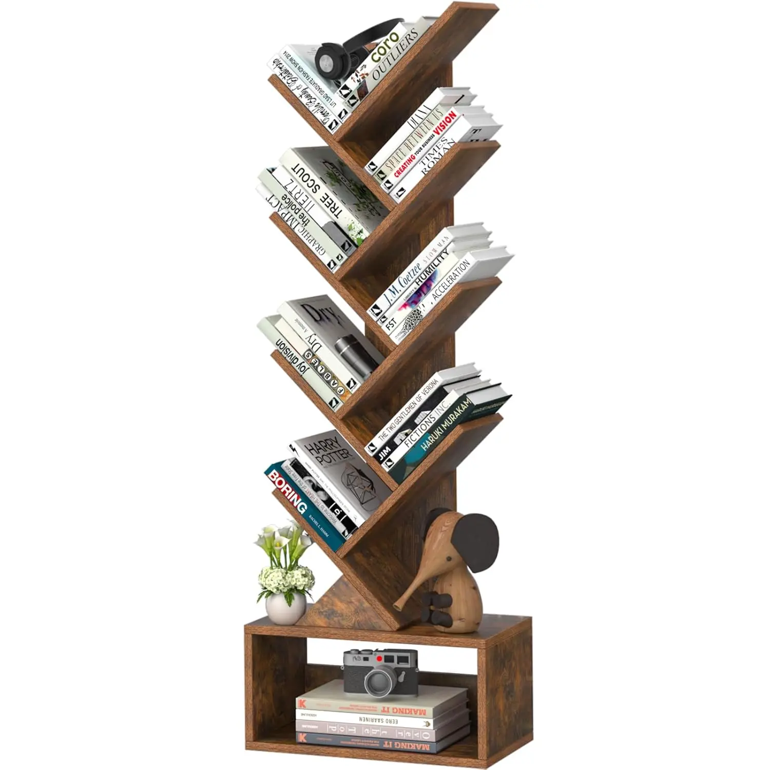 

9 Tier Tree Bookshelf Green Narrow Storage Organizer Floor Standing Home Office Living Room Bedroom, Customized