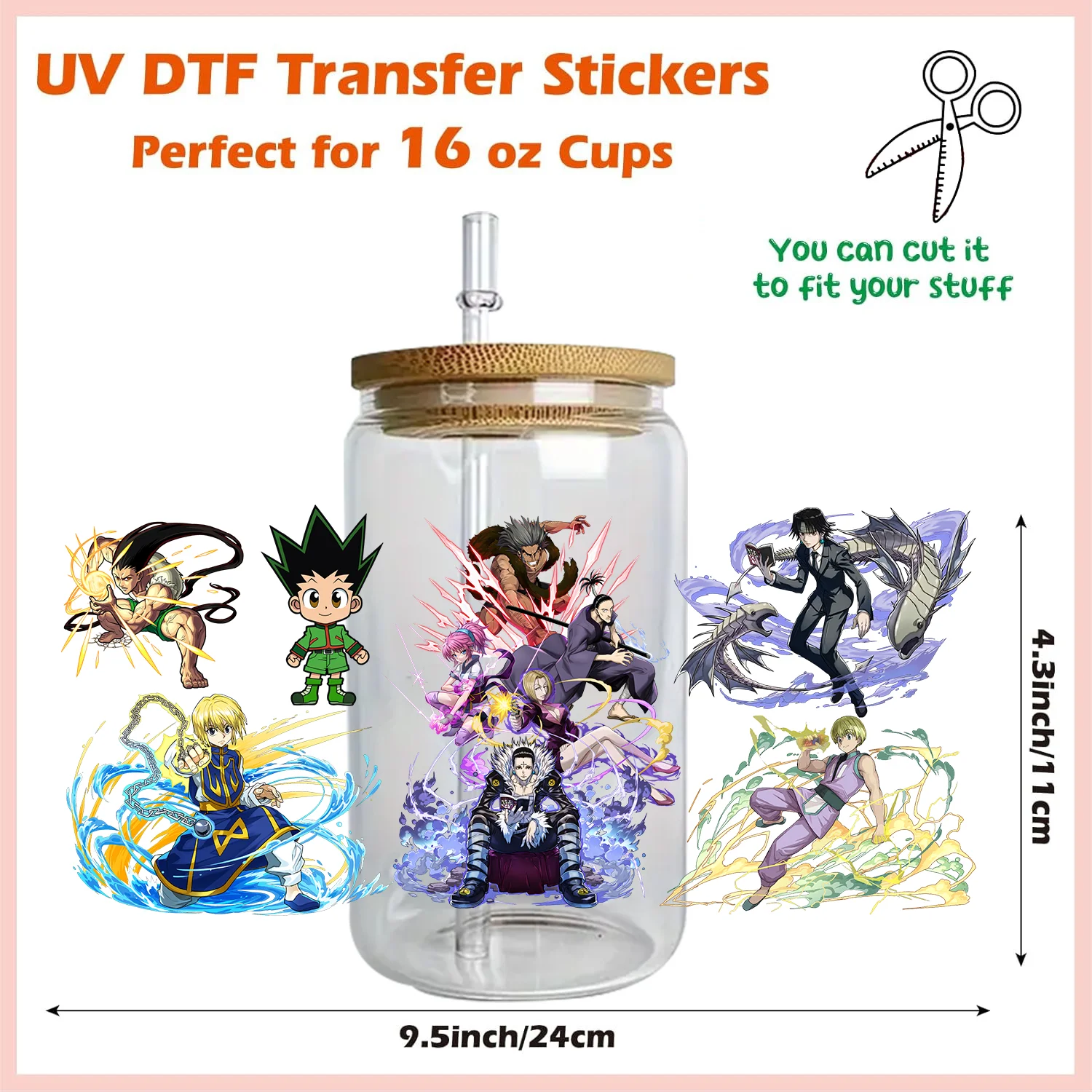 HUNTER HXH Series easy peel waterproof DIY Decals 3D transfers uvdtf stickers 16oz uv dtf cup wraps for Libbey Glasses