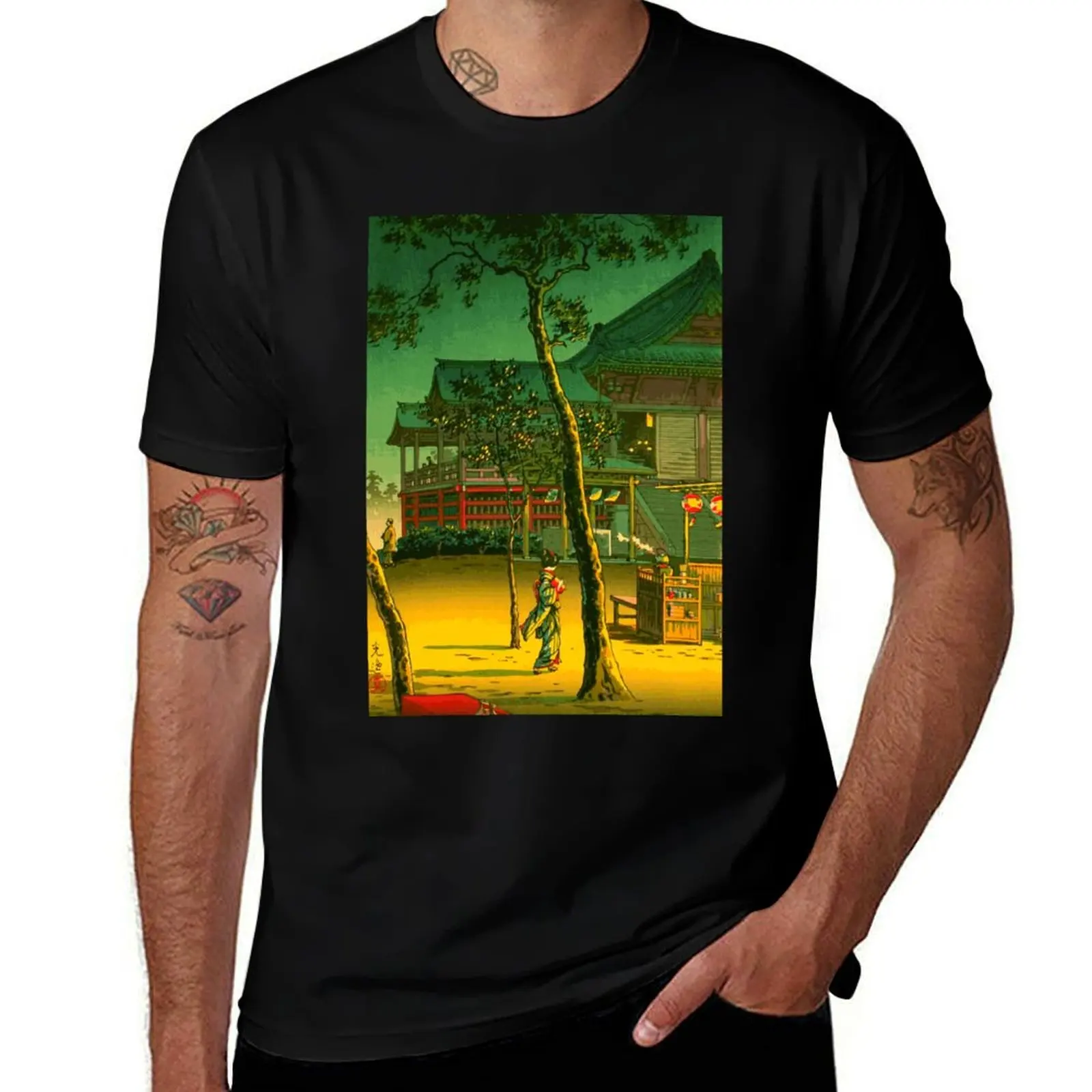 Tea Shop at Kiyomizu Temple - Tsuchiya Koitsu - Japanese Art T-Shirt Retro Style Print Casual Top T-Shirt