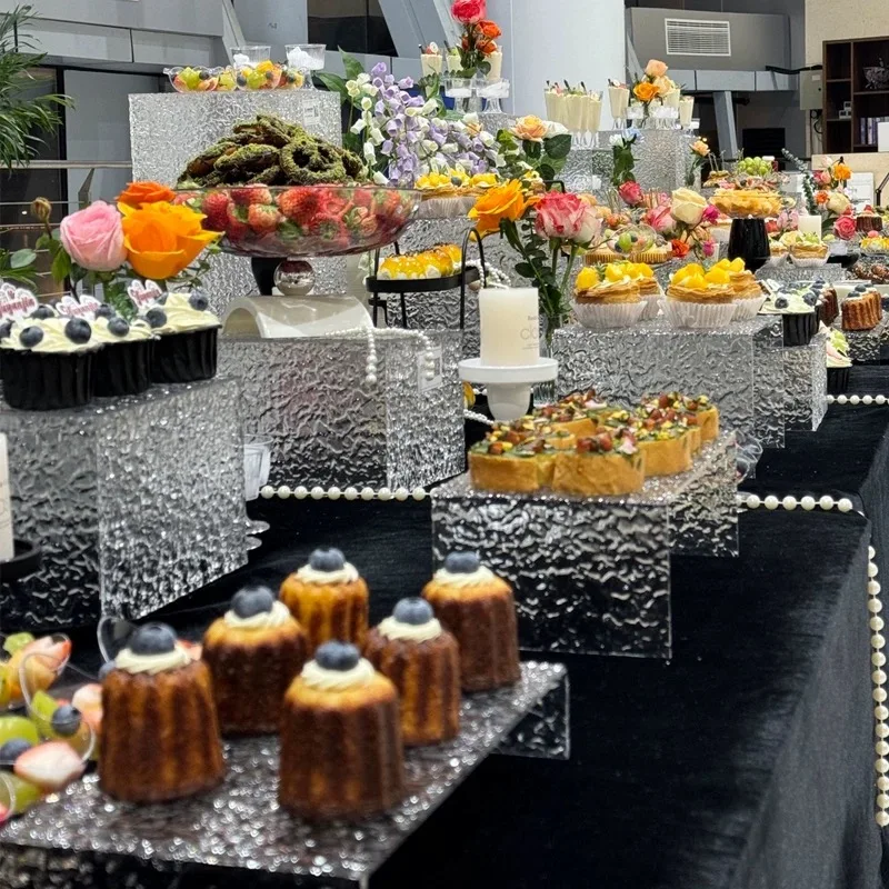 

Buffet Acrylic Cake Stand with Ripple Textured Design,Wedding Party Event Dessert Display Props Racks Multi - Piece Set 13 PCS