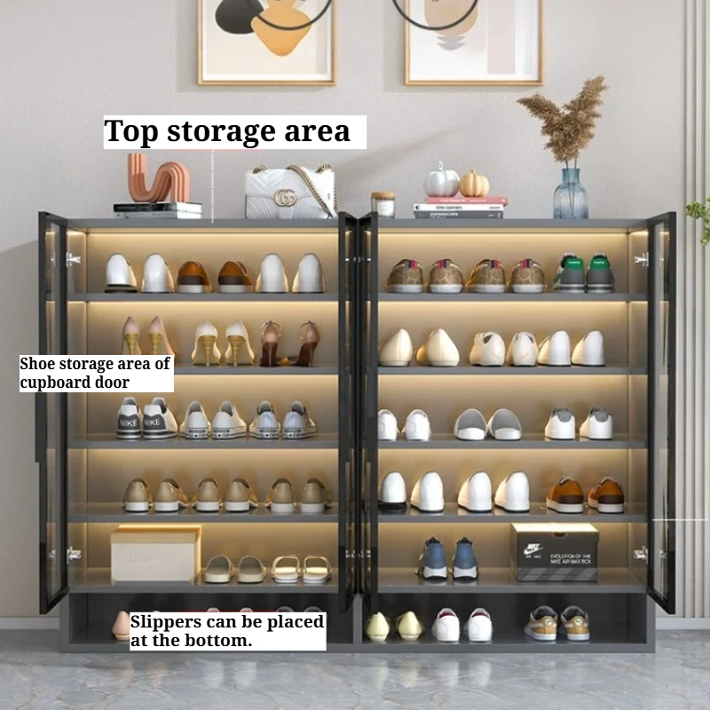 With Glass Doors transparent Shoe Cabinet Large Capacity Entryway Shoe Rack Storage Modern Display Hallway Dust‑Proof Organizer
