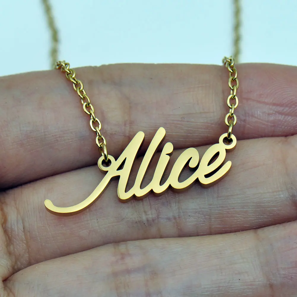 

AOLOSHOW Alice Gold Plated Name Necklace Stainless Steel Letters Pendant Jewelry for Women Female Birthday Gift