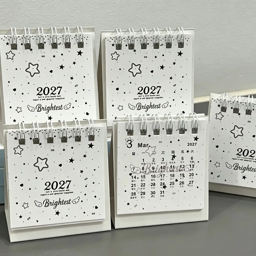 Cute Polka Dots 2027 Desk Calendar Star Pattern Portable Mini Desktop Calendar Tabletop Calendar Desktop Display