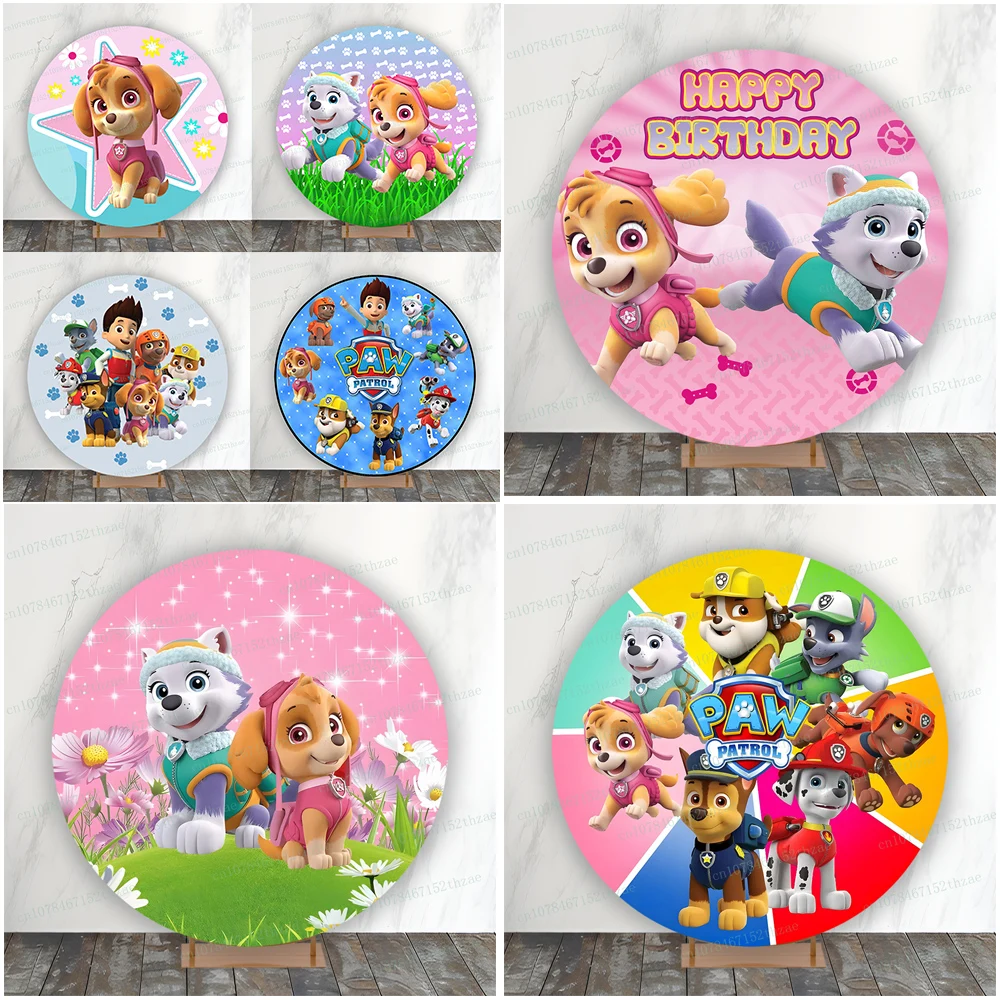 

Paw Patrol Birthday Party Photo Background Baby Shower Round Photography Backdrop Cartoon Banner Cartoon Decoration ﻿