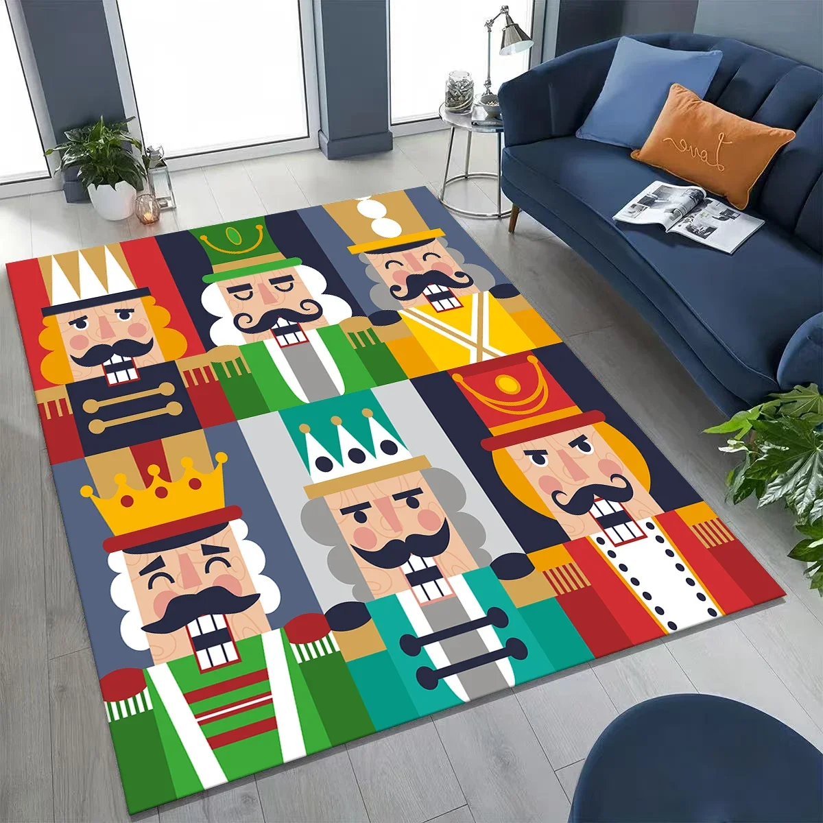 Merry Christmas Tree Nutcracker Cartoon Puppet New Year Gift Carpet Rug for Bedroom Living Room Sofa Home Doormat Decor,Non-slip