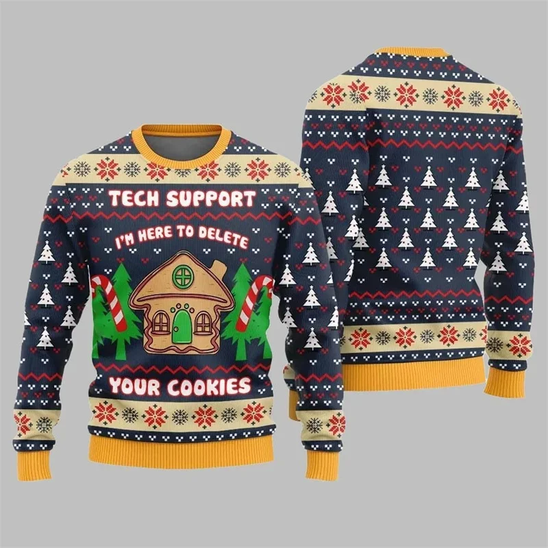 Weihnachtlicher lustiger 3D-Druck Lebkuchenmuster Hässlicher Pullover Lebkuchenhaus-Design Pullover Niedlicher Cartoon-Sweatshirt – Detail 5