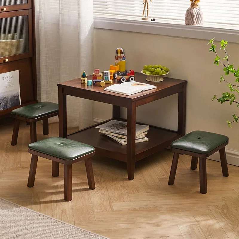 Solid wood shoe change stool washing vegetables household sofa foot pad soft bag short
