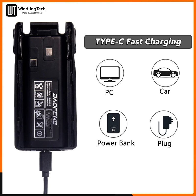 UV-82 Battery Original USB Type-C Charger Baofeng Walkie Talkie Li-ion Battery BL-8 For UV-8D UV-89 UV-82HP UV-82HX UV-82 Plus