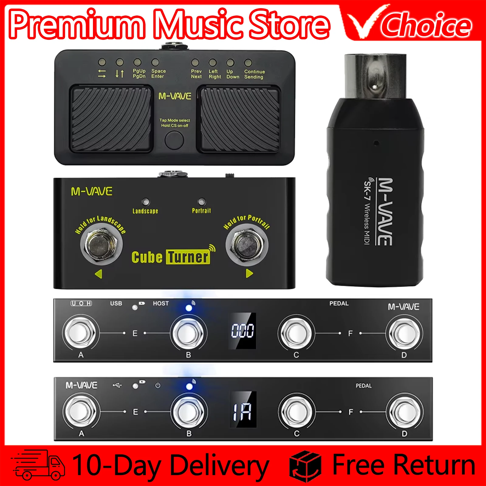 M-VAVE Wireless Midi Controller Keyboard/Cube Turner Wireless Page Turner/SK7 Adapter/Chocolate MIDI Controller Pedal