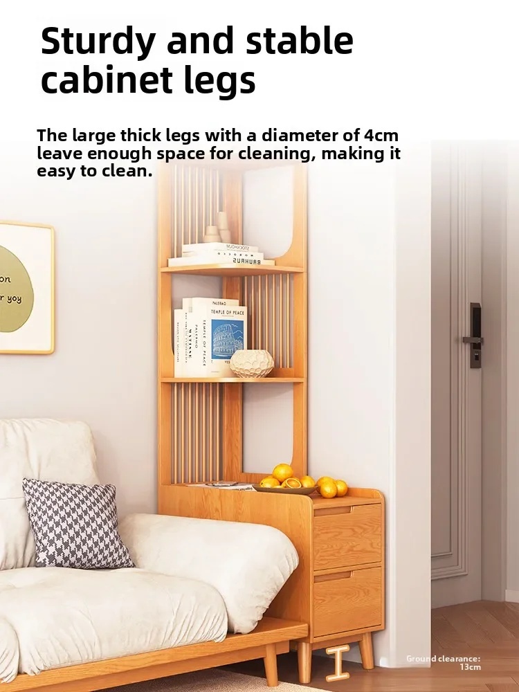 Cream wind all solid wood sofa side cabinet side cabinet ash wood bookcase modern simple storage cabinet corner few sides