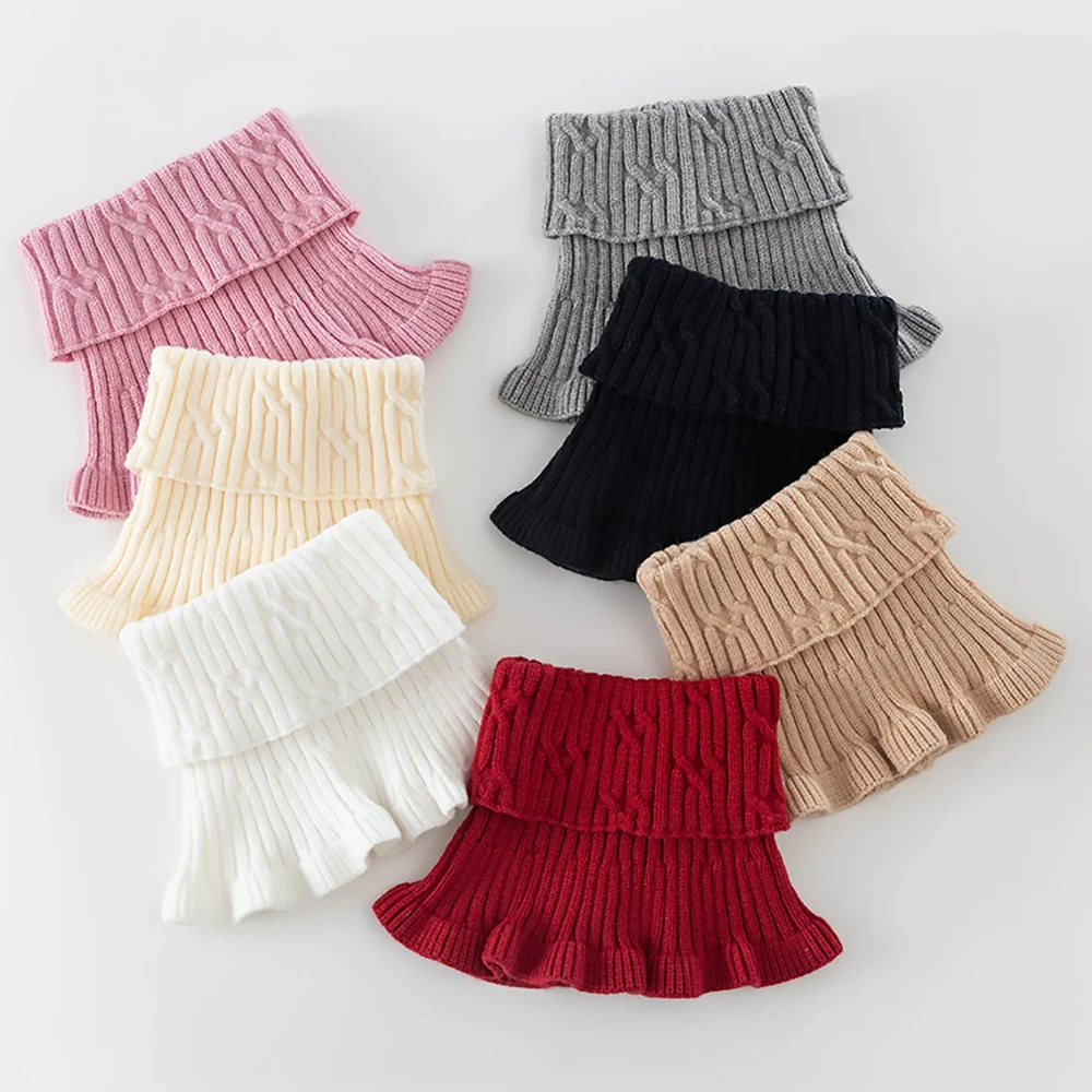 Women Knitted ruffles Fake Collar Winter Warm Turtleneck Neck Warmer Detachable Windproof Crochet Scarf False Collars Wrap