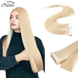 Neitsi-Cinta de trama de piel sintética, extensiones de cabello virgen Remy, cabello humano Invisible, recto inyectado, cinta atada a mano Ins, 12 