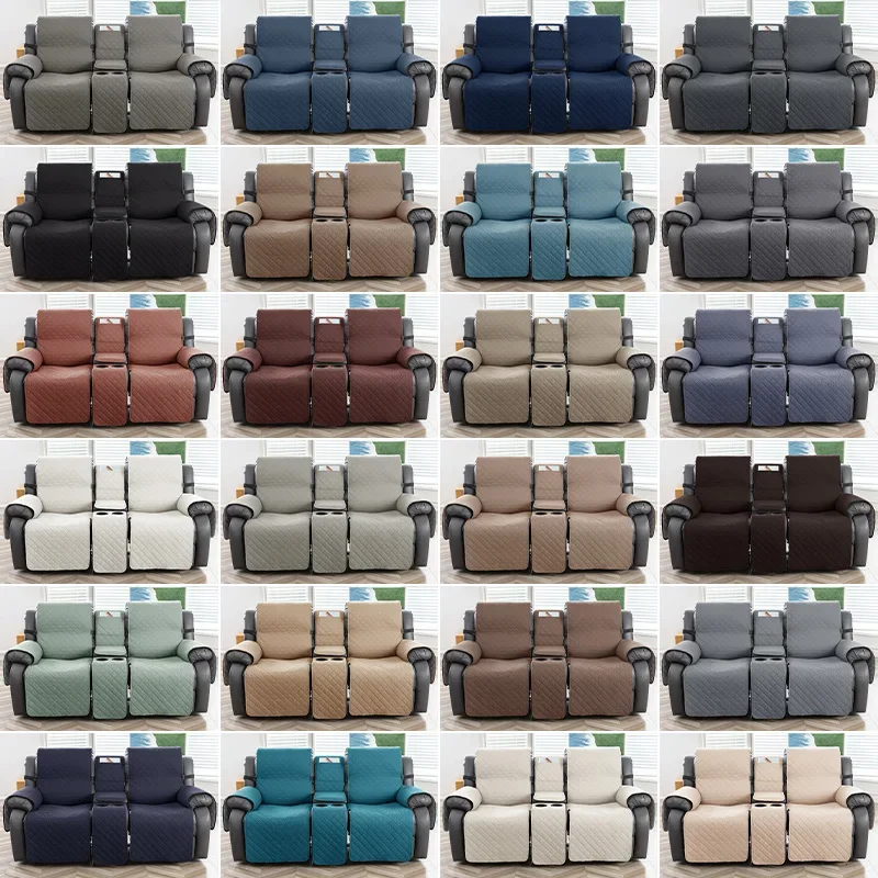 2 Seater Waterproof Recliner Sofa Covers Loveseat Center Console Towel Sofa Couch Slipcovers- with Cup Holder and Storage Pocket