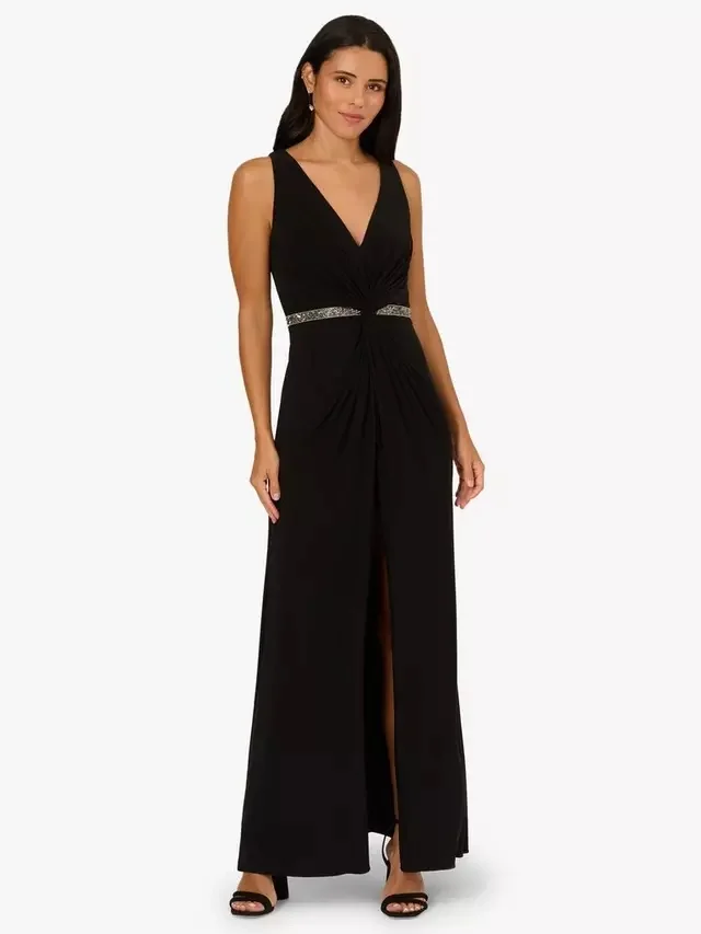 

Классические джерси с поясом со стразами и перекрещивающимися складками, длинные платья трапециевидной формы с v-образным вырезом, платья для особых случаев на заказ, доступны размеры