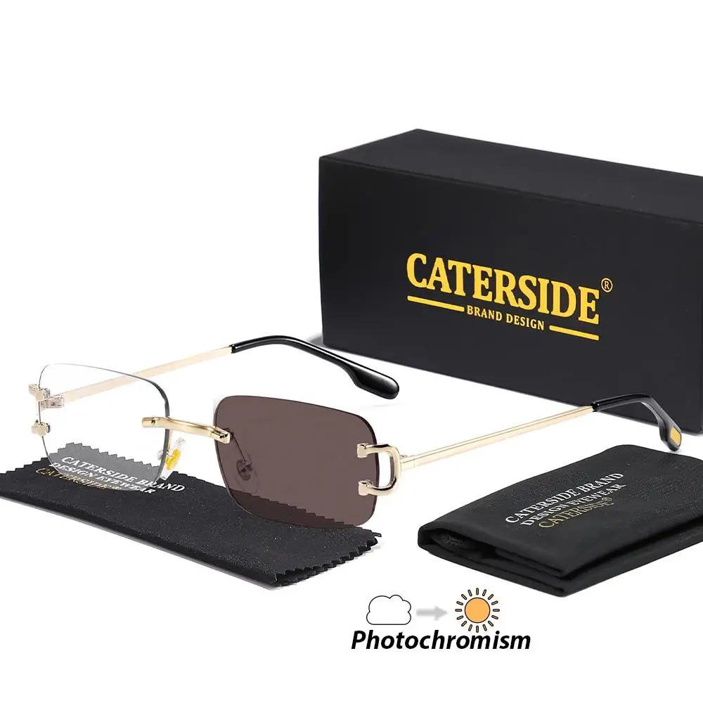 CATERSIDE Neue Modische Herren- und Damen-Blaulichtfilter-Brille Hochwertige Metall-Quadratische Rahmenlose Photochrome Brille – Detail 10