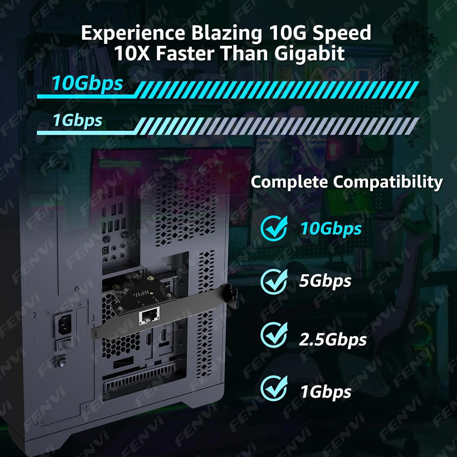 Fenvi 10G PCIe Network Card with Marvell AQC113C 10Gbps/5Gbps/2.5Gbps/1G RJ45 Port NIC Card for Windows 10/11 Linux Desktop PC