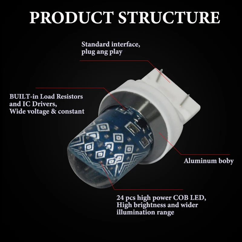 2PCS 1157 BAY15D T20 7443 W21/5W Canbus Car COB LED Flash Parking Light Bulbs 12V 24 Leds Brake Lights Additional Brake Lights