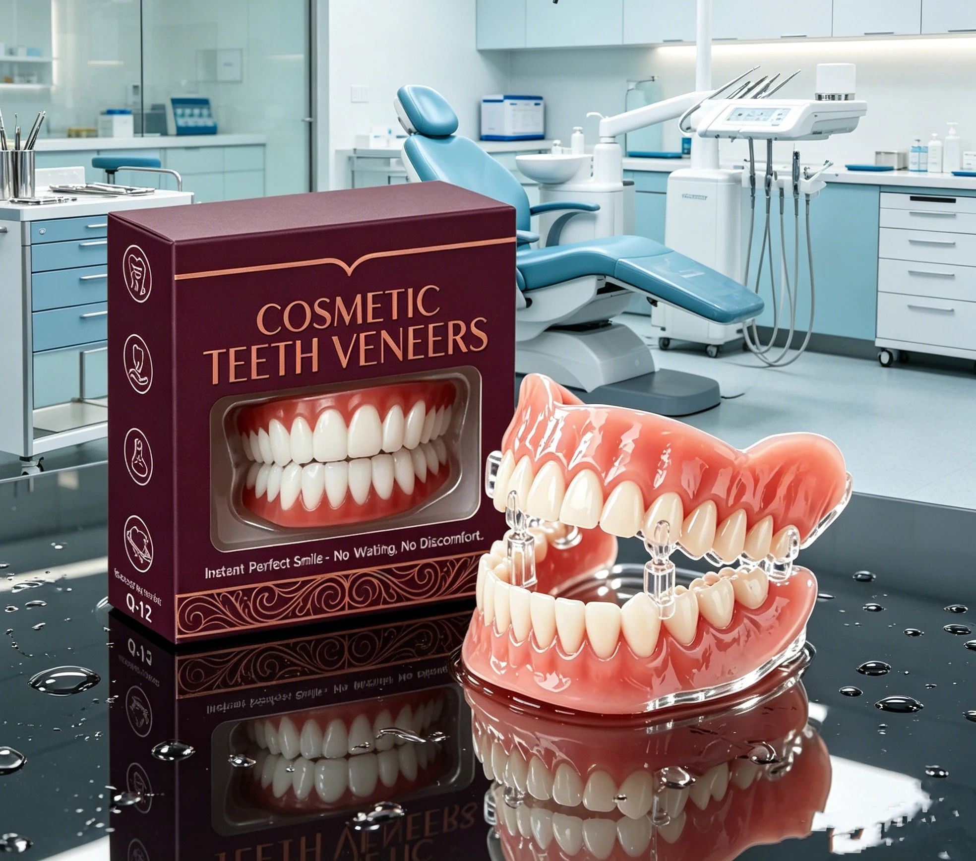 Cosmetic Teeth Veneers Full Set Natural Silicone Dentures Upper & Lower Instant Confidence Smile Comfort Fit for Adult