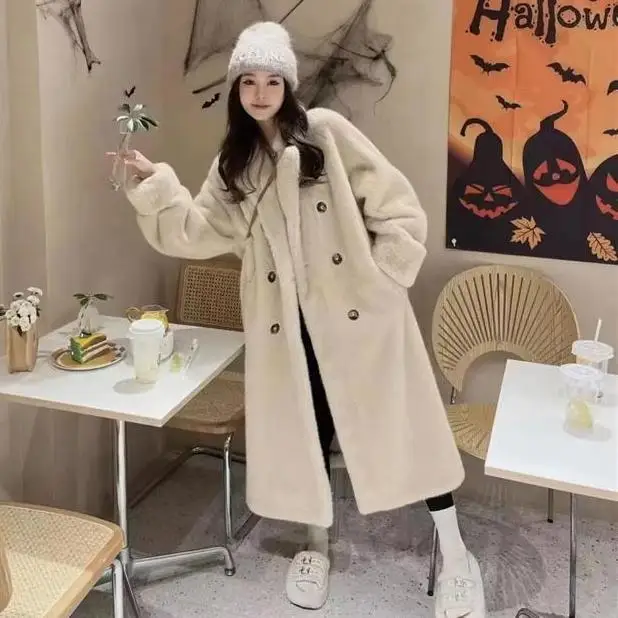 

Women Faux Fur Long Coats Jackets Turn Down Collar Coat Thick Warm Y2k Streetwear Jacket Elegant Work Outerwear Autumn Winter