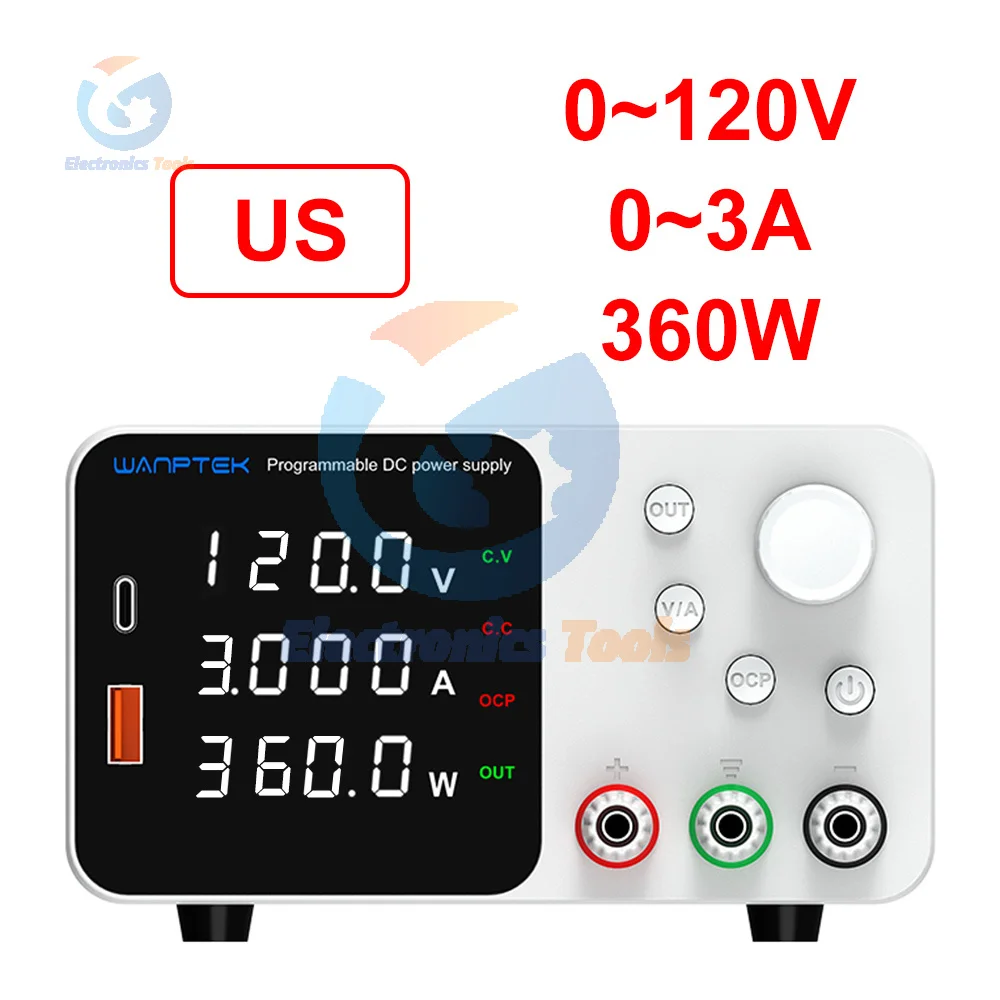 

Прецизионный регулируемый источник питания постоянного тока 120 В, 3 А, 360 Вт, стабилизированный регулятор напряжения и тока, умное охлаждение для ремонта компьютерных телефонов