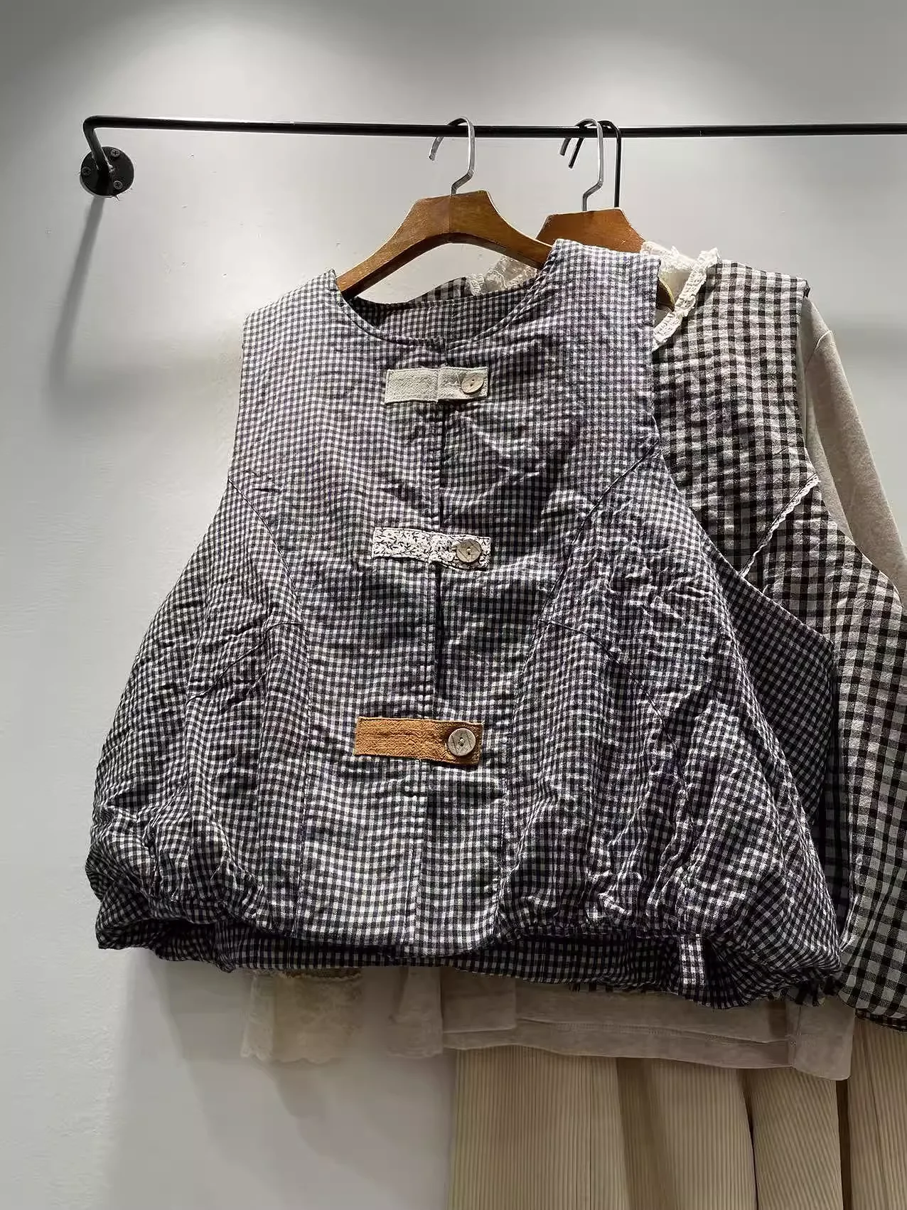 Mori Kei Plus Size Clothing 100% Cotton Padded Vest for Women Autumn Winter Thick Plaid Sleeveless Jacket Warm Outwear