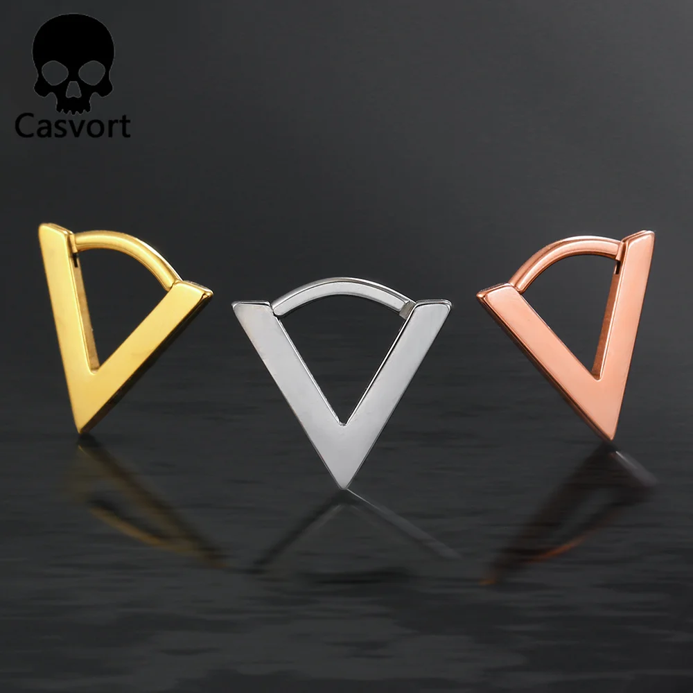 

Casvort 1PCS 316L Surgical Stainless Steel Triangle Nose Ring Tragus Septum Rings Clip Helix Hoop Piercing Women Body Jewelry