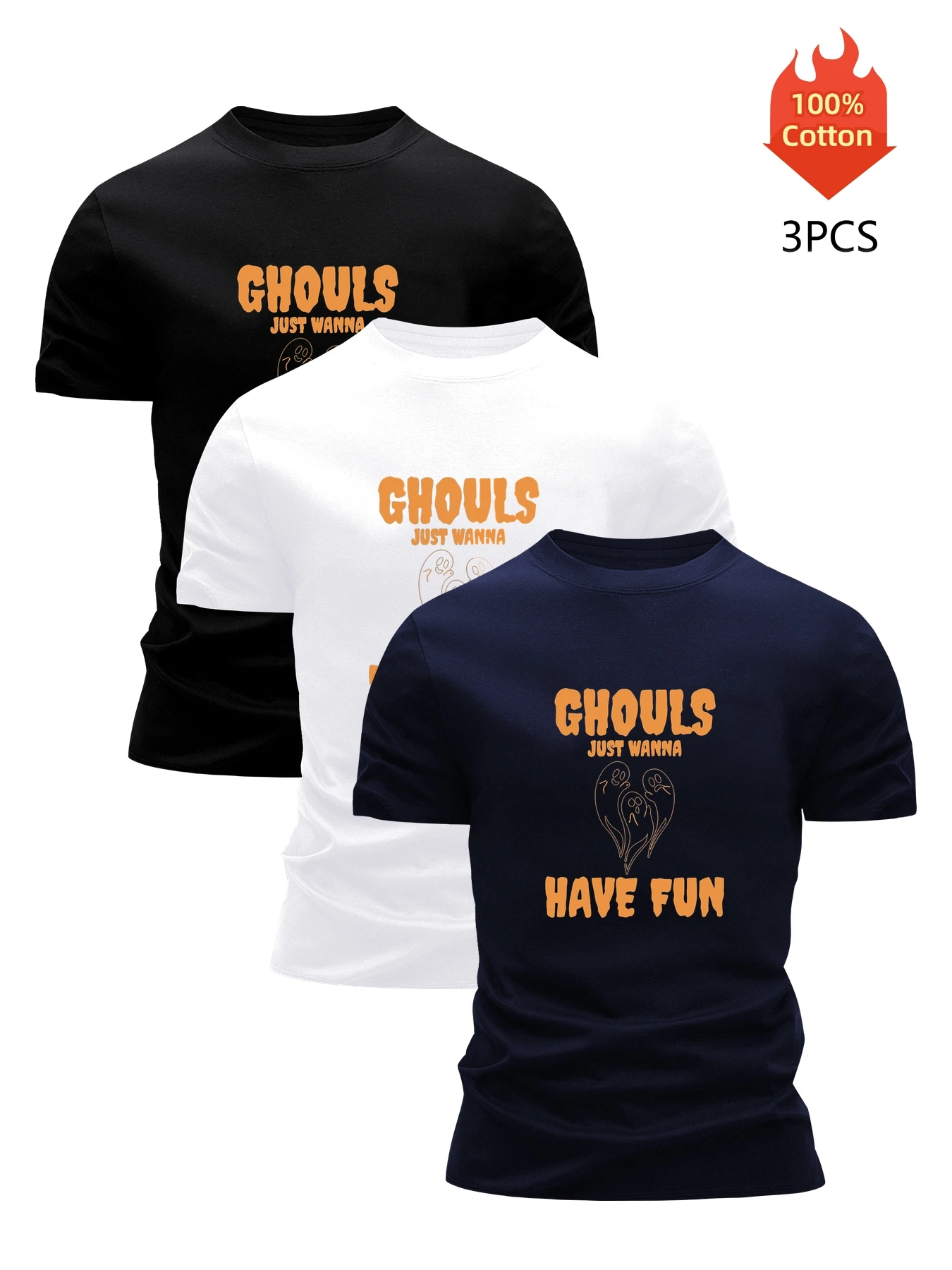 

3 Pack T-Shirt Men's 100% Cotton Graphic Printed Tees Funny Summer Blouse Casual Breathable Cool Luxury High Quality Clothing