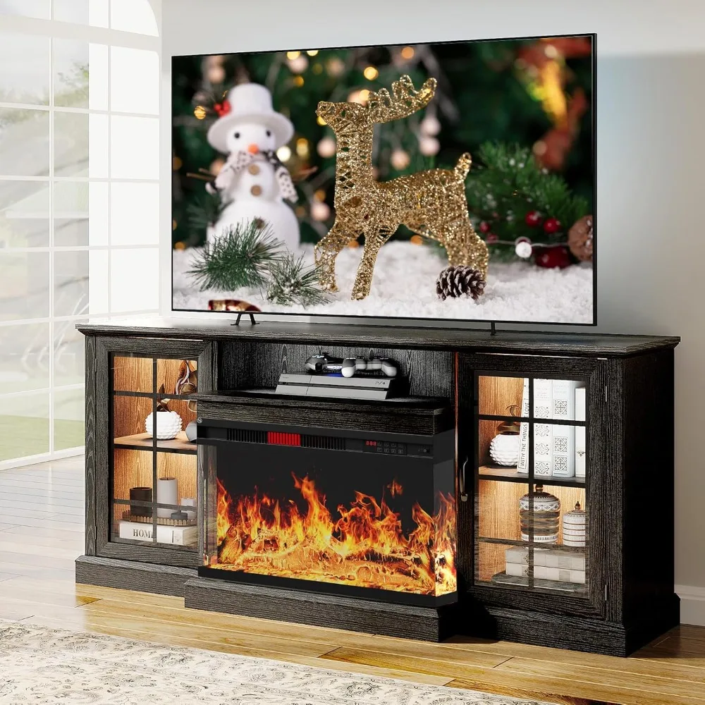 

Fireplace TV Stand with 3-Sided Glass, TV Cabinet for TVs up to 65", 59'' Modern Media Entertainment Center