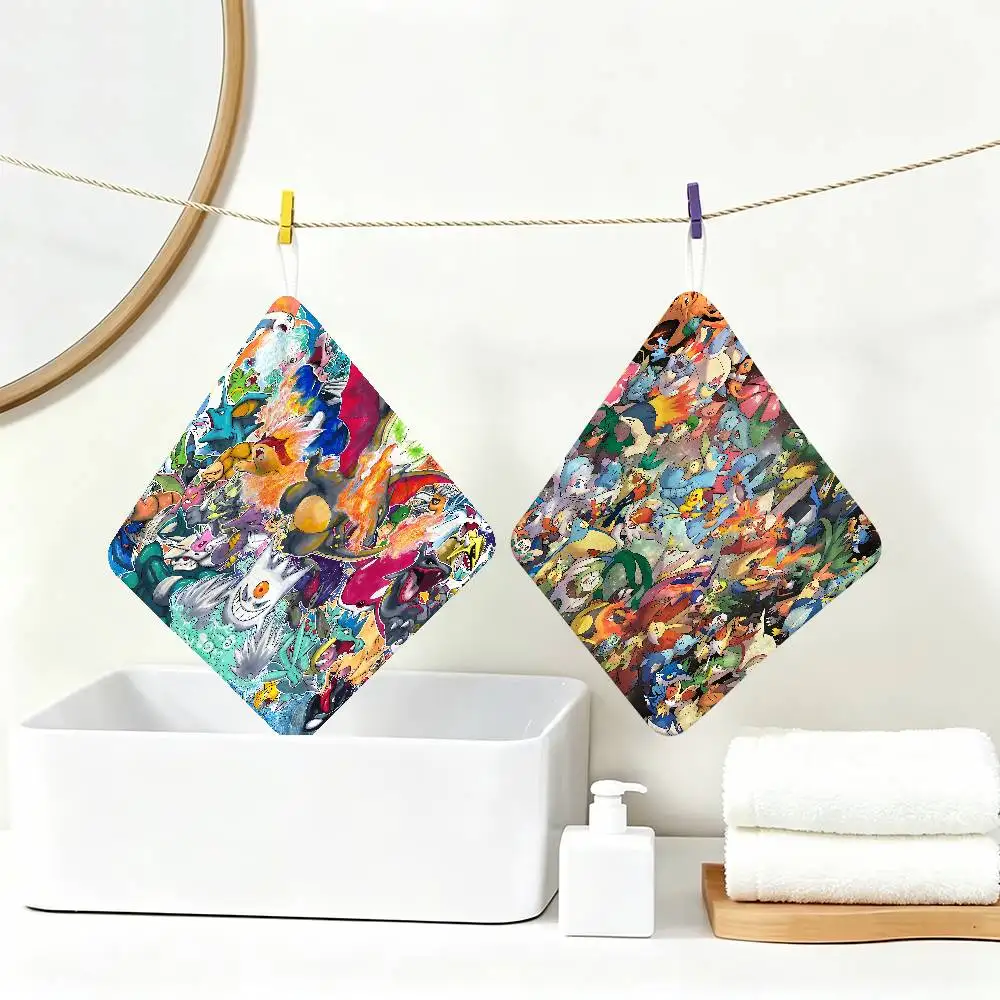Anime P-Pokemon Polyester Cotton Hand Wiping Towel, Hanging Towel, Quick Dry for Kitchen Bathroom Daily Supplies