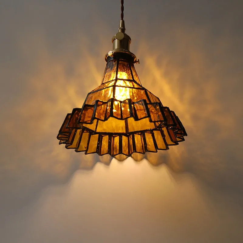 American Style Medieval LED Pendant Light Glass Lampshade Living Room Bedroom Restaurant Bar Counter
