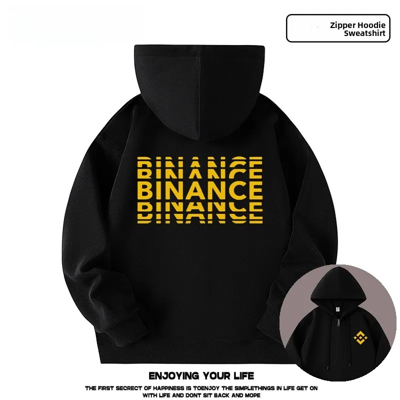 

Толстовка-худи Binance Cryptocy на молнии, осенняя повседневная теплая одежда из смесового хлопка и полиэстера, удобная для путешествий