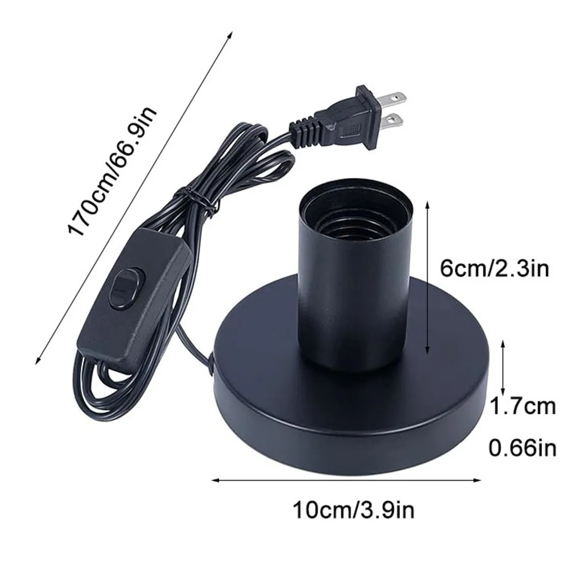 2 Pieces Black Metal Desktop Lamp Base E26 E27 Screw Light Bulb Holder with Cord on Off Switch Plug for Holding Bulb