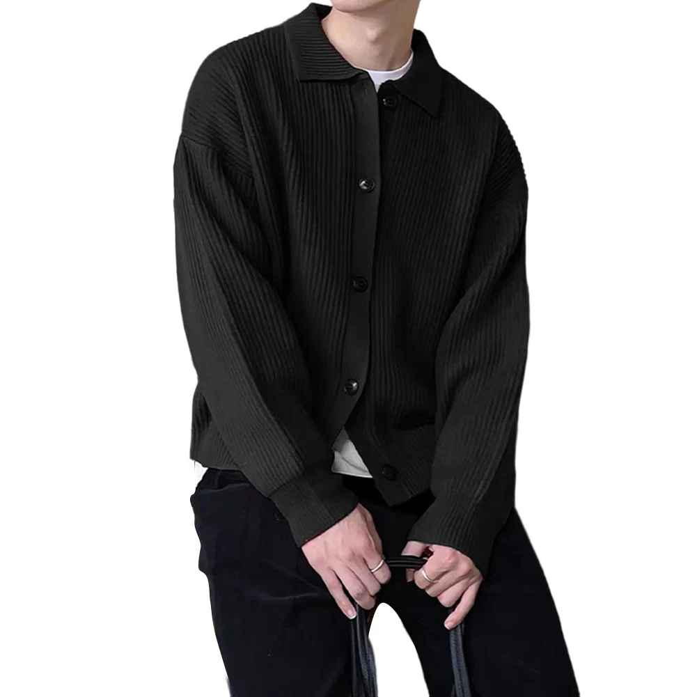 

Мужской однотонный свитер, корейский свободный лацкан для универсального кардигана, верхняя одежда в ленивом стиле