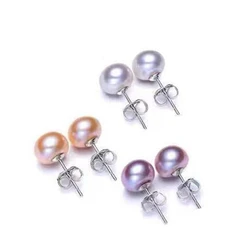 Women Freshwater Pearl Earrings Stud with 925 Sterling Silver Needle Real Fresh Water Cultured Pearls Ear Studs Girl Color Size