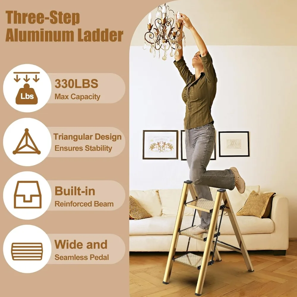 Scaletta pieghevole in alluminio: leggera capacità di 330 libbre, antiscivolo, ideale per armadi e cucine con stabilità a coda lunga F