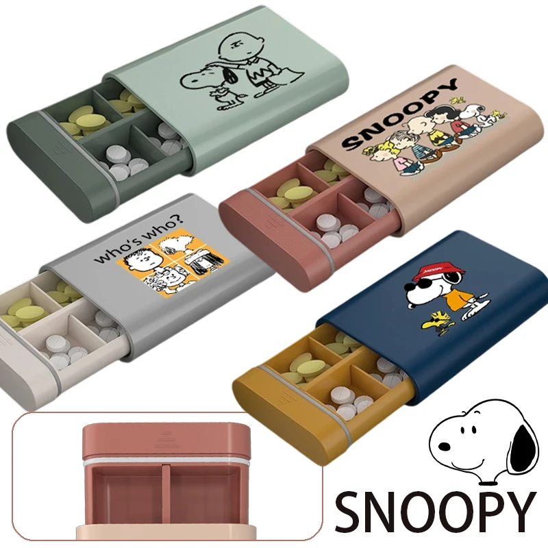6 Grids Snoopy Pill Box Portable Travel Vitamin Box Cartoon Medicine Container Tablet Drug Organizer Moisture Proof Sealed Box