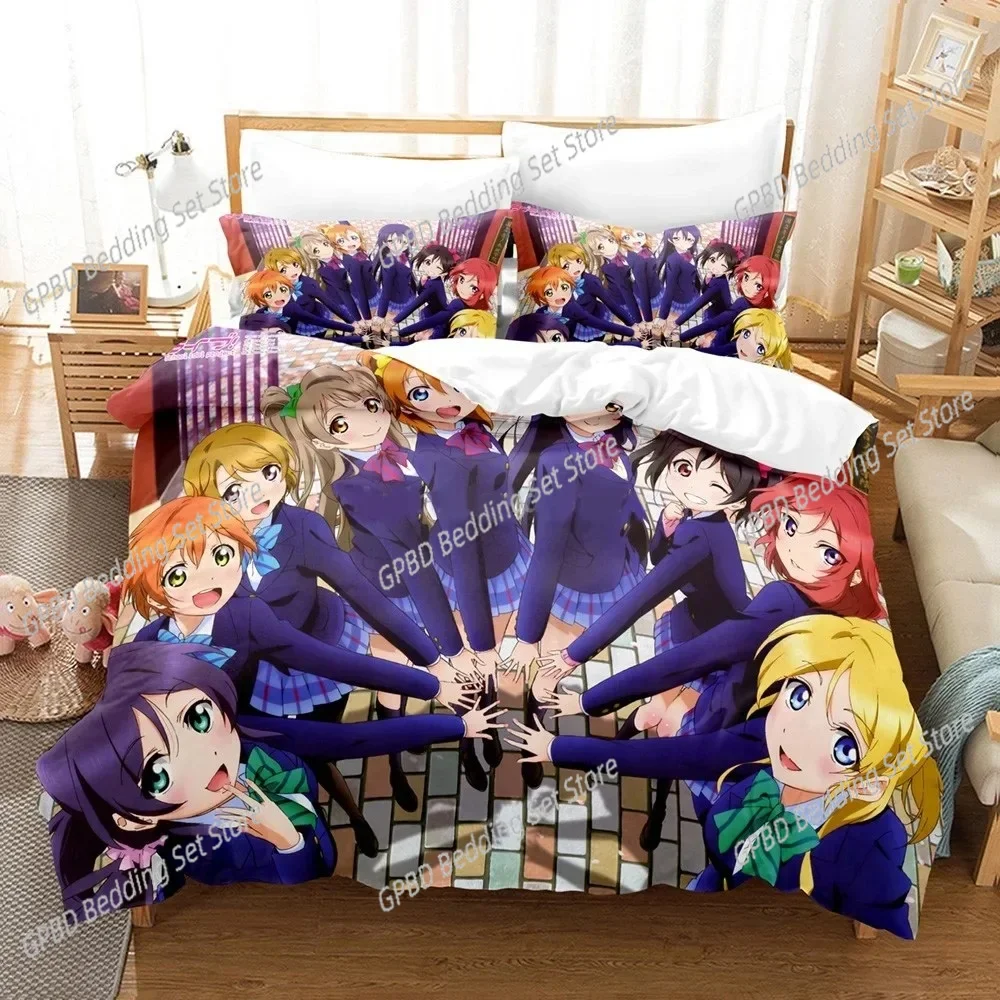 

New 3D Printed Love Live Bedding Set Pillowcase Anime Duvet Cover Double Twin Full Queen King Adult Kids Bedclothes Quilt Cover