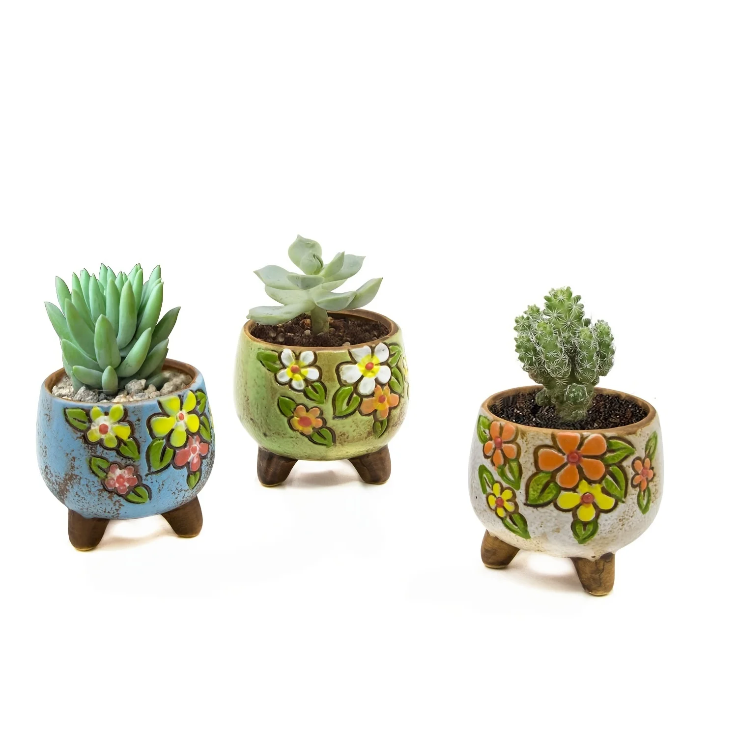 3pcs Hand Painted Vintage Style Ceramic Flower Pot -  Flower Pattern