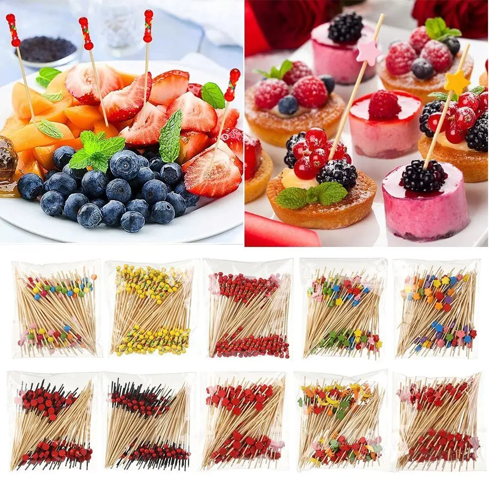 100Pcs Disposable Bamboo Picks Fruit Sticks For Kids Cocktail Decoration Picks Salad Sandwich Buffet Toothpicks Party Supply