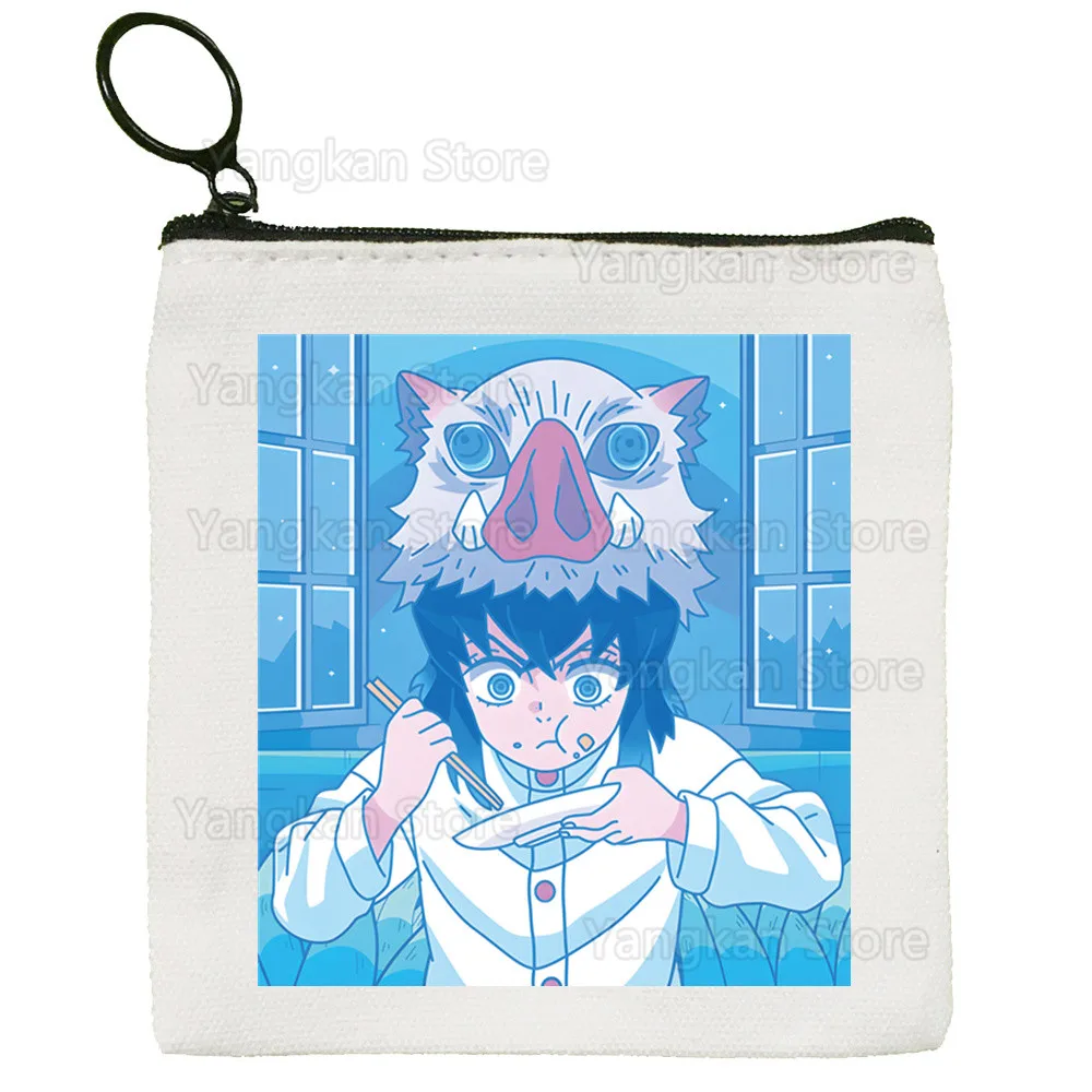 Demon Slayer Inosuke Simpatico mini portamonete in tela Portafoglio per studenti Portamonete con cerniera Portachiavi femminile a mano