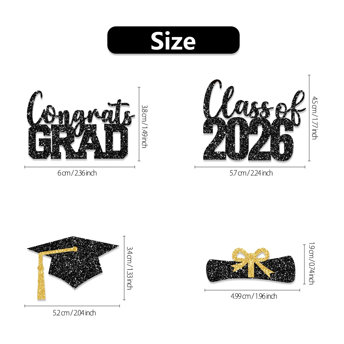 1 Stück/16 Stück/17 Stück 2026 Abschluss-Kuchendekoration-Set Schwarz Gold Glitzer Glückwunsch zum Abschluss Graduierungshut Cupcake-Topper Jahrgang 2026 Party-Dekoration – Detail 5