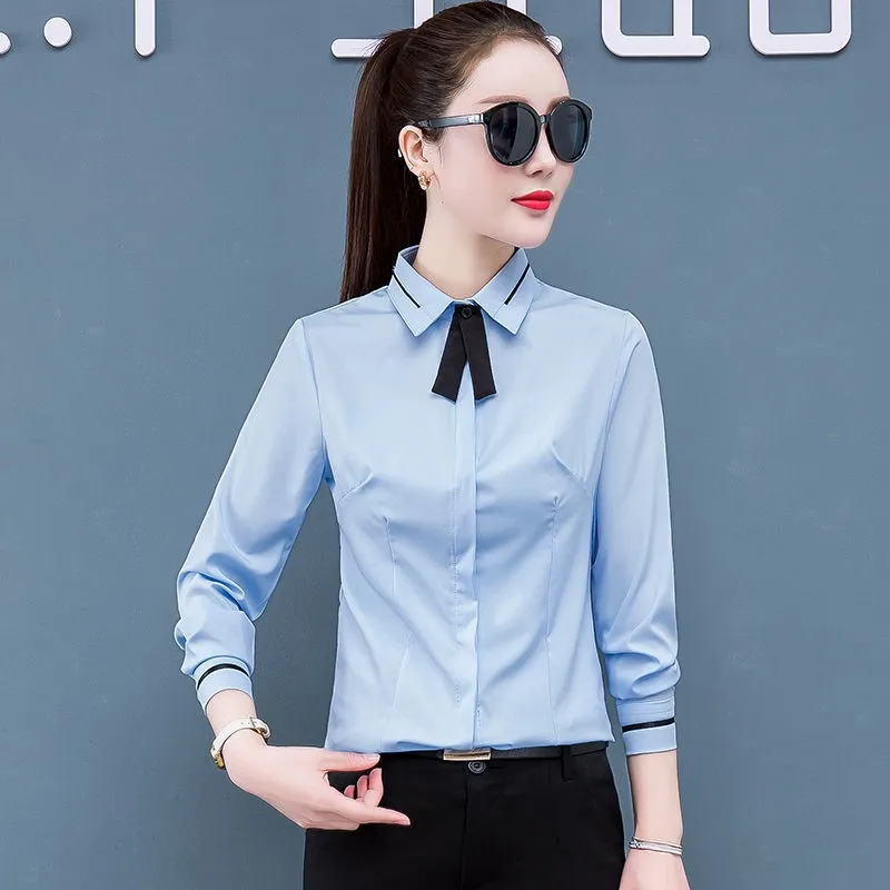 Women Shirt Classic Chiffon Blouse Plus Size Slim Long Sleeve Shirt Lady Simple Style Tops Female Clothes New Blusas NS5739