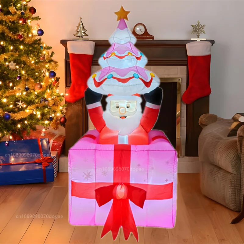 크리스마스 인플랫 리프팅 케이크 선물 팩, 산타 클로스 내장 LED 조명, 실내 야외 장식 장난감, 홀리데이 파티 사이트 장식, 6FT