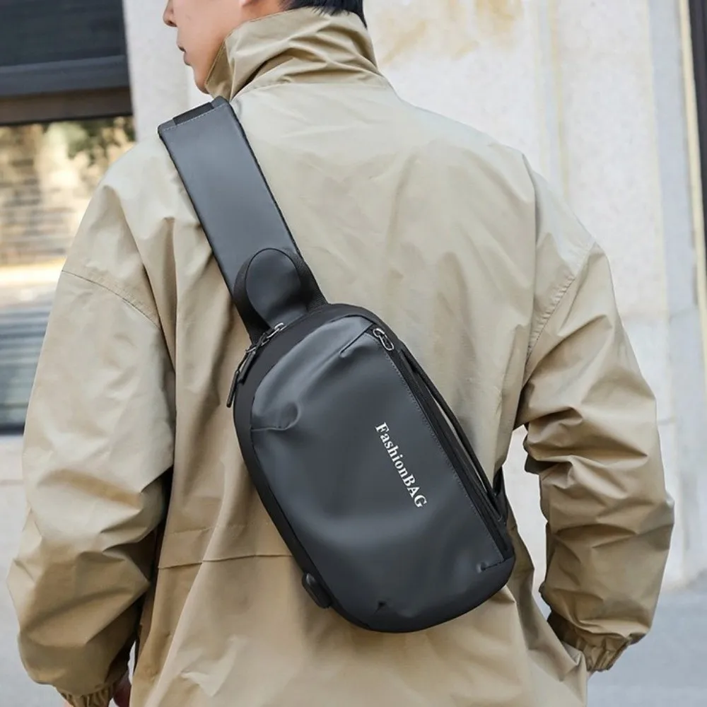 

PU Men's Chest Bag Large Capacity Multifunctional Sling Shoulder Bag Adjustable Strap Solid Color Male Crossbody Bag Business