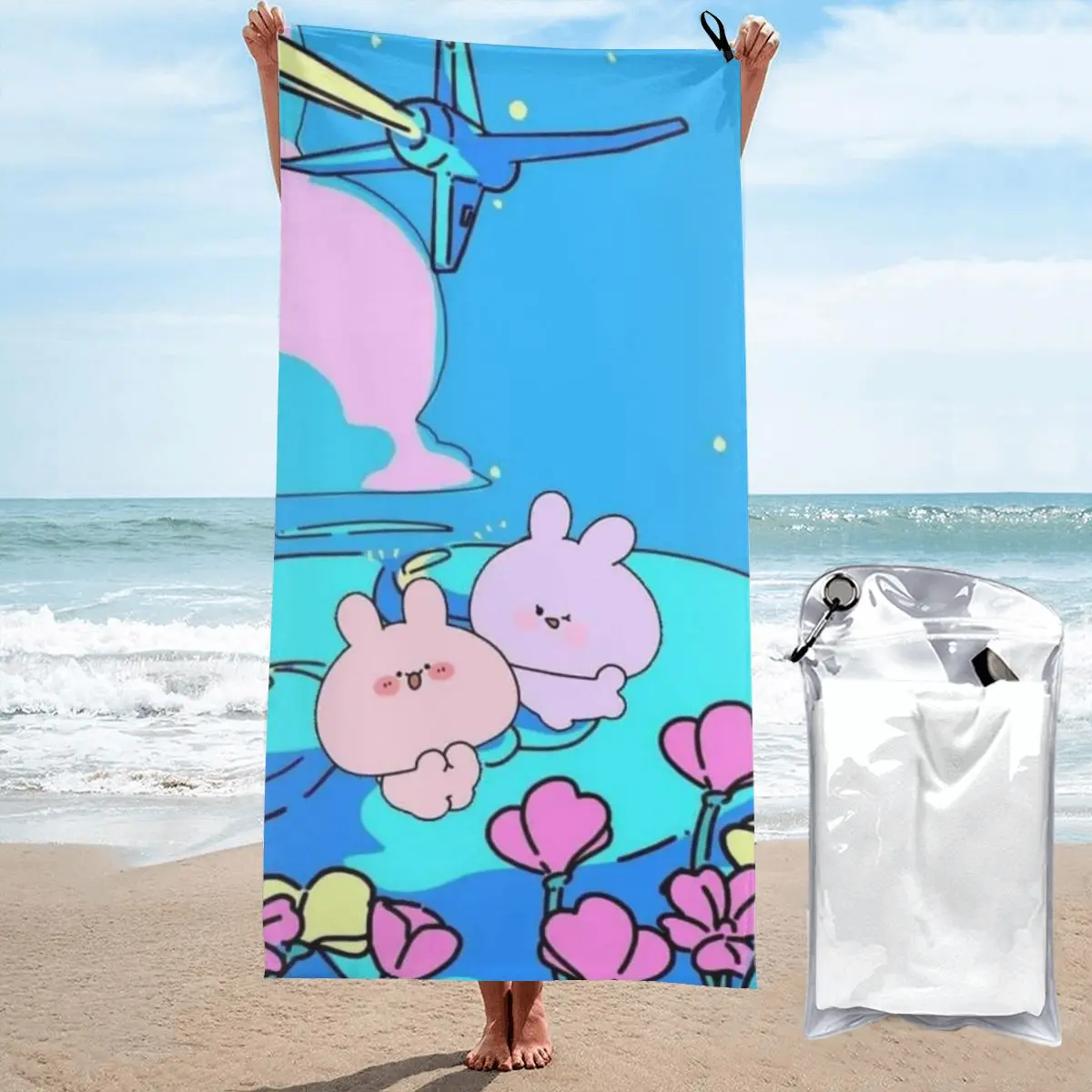 Asamimichaan Cute Asamimi Beach Towel Poncho Bathing Towels Cover-ups Quick Dry Sand Free Yoga Spa Gym Pool