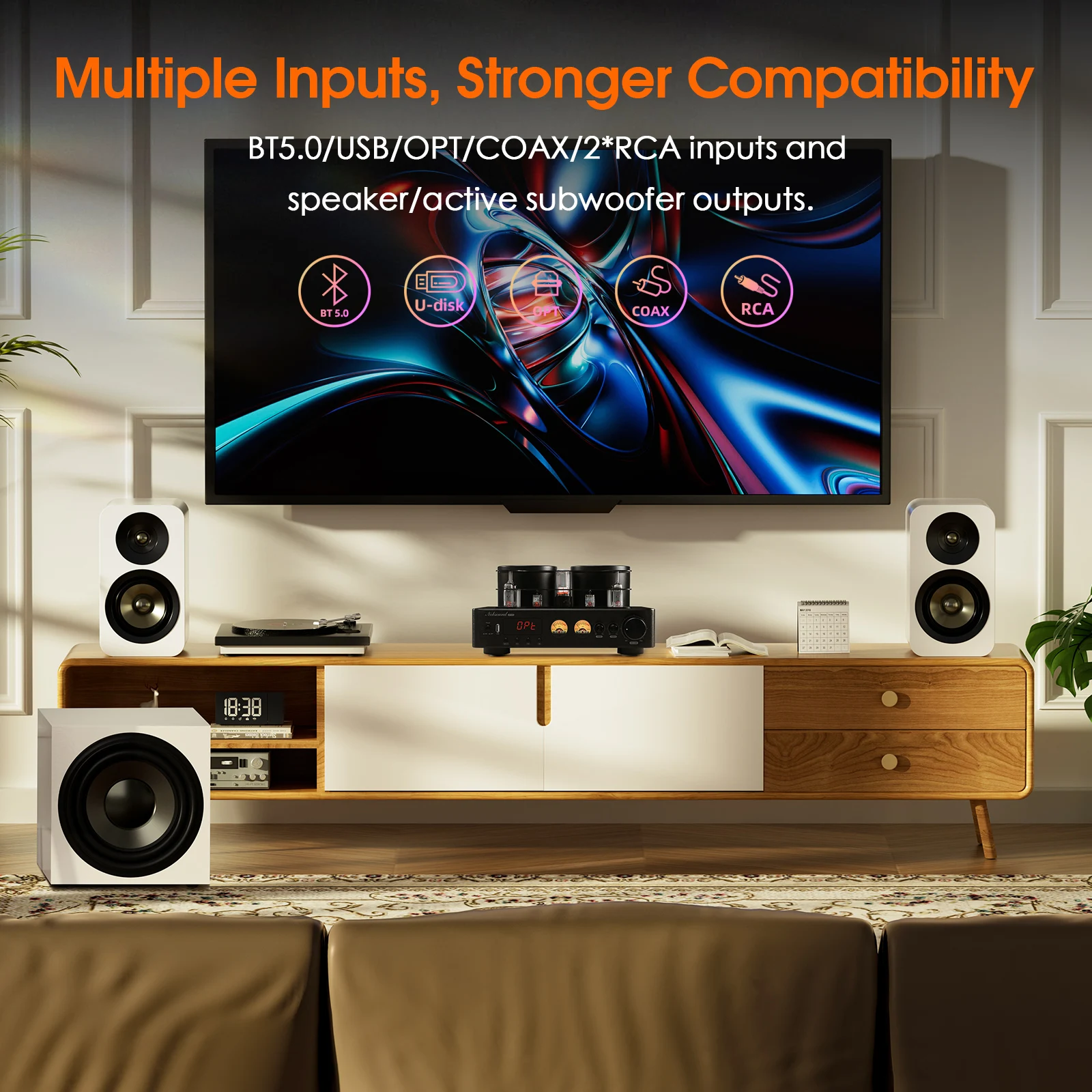 Douk Audio HiFi Valve Tube  Amplifier Bluetooth 5.0 Stereo Receiver COAX/OPT Integrated Amp Audio Processor USB Music Player
