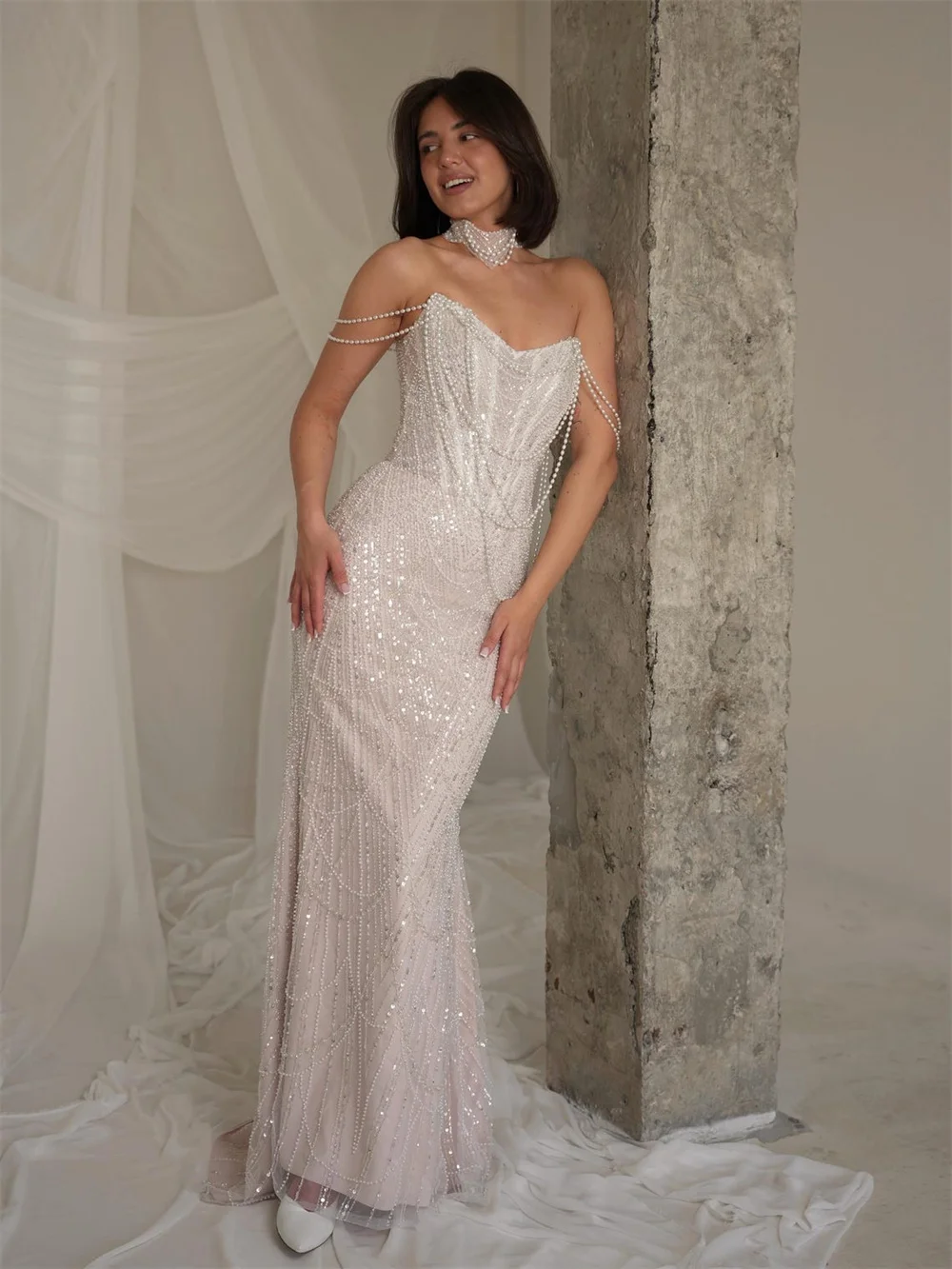 Kyoto Customized Off-white Mermaid Strapless Wedding Dress Sleeveless Zip Back vestidos de noche Court Train robe de mariée 2026