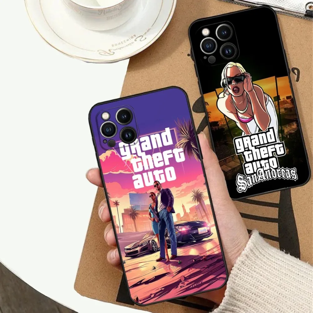 Game G-Grand Theft Auto G-TA Phone Case For Apple iPhone 15,14,13,12,11,XS,XR,X,8,7,Pro,Max,Plus,mini Silicone Black Cover