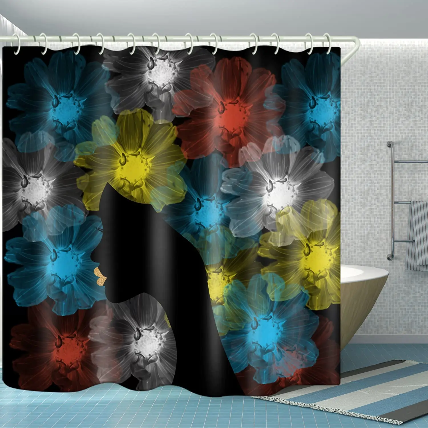 Dreamy African Girl Shower Curtains Waterproof Polyester Fabric Shower Curtain Liner for Bathtub Bathroom with Hooks 72x72 Inch