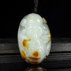 Natural Chinese Hetian Jade Seed Material Hand-carved Fortune Pendant Fashion Jewelry Men's and Women's Necklace Popular Gifts
